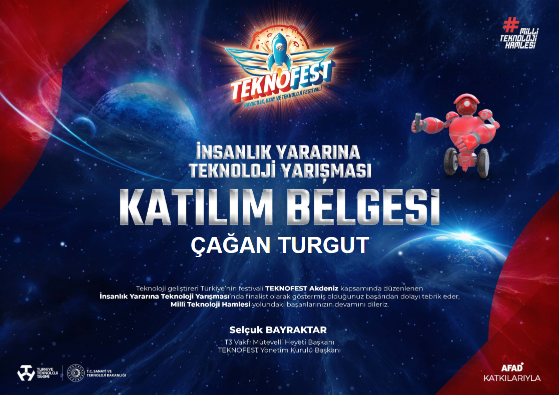 TEKNOFEST 2024 İnsanlık Yararına Teknoloji Yarışması katılım belgesi — Çağan TURGUT