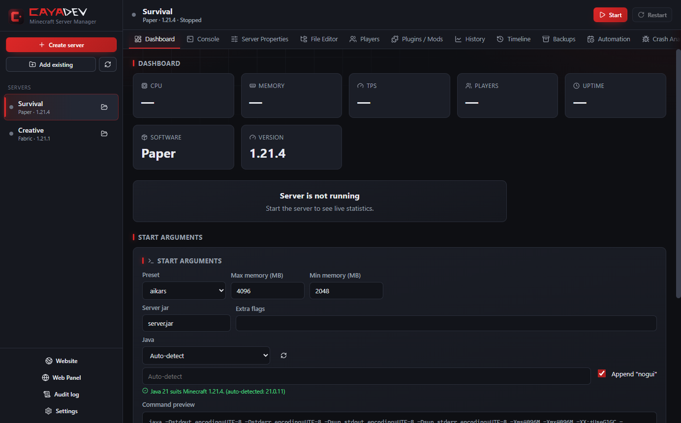 Minecraft Server Management System